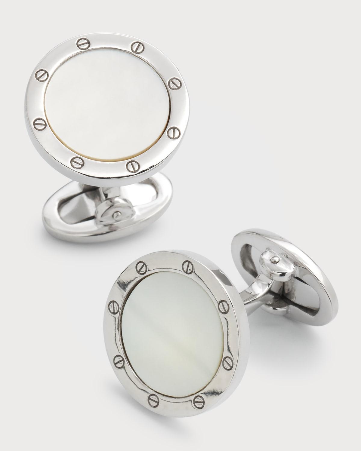 Mens Sterling Silver & Mother-Of-Pearl Cufflinks Product Image