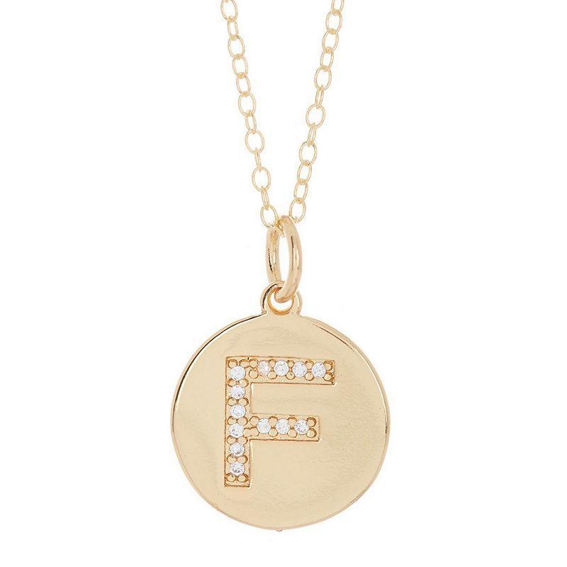 Adornia 14k Gold Plated Cubic Zirconia Engraved Letter Disc Pendant Necklace, Womens Gold Tone X Product Image