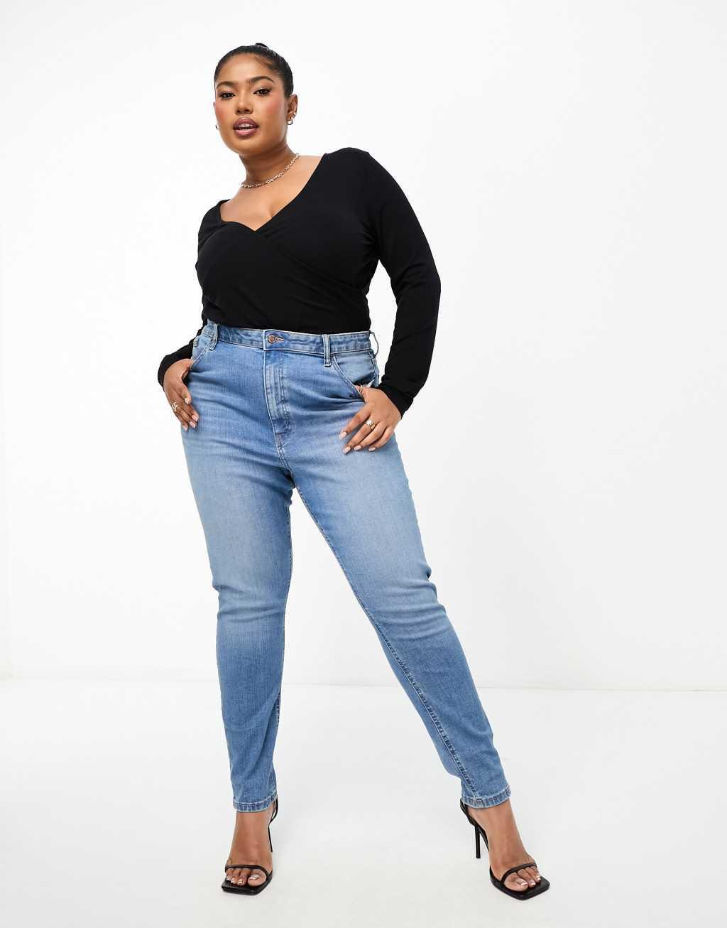 ASOS DESIGN Curve long sleeve wrap top in black Product Image