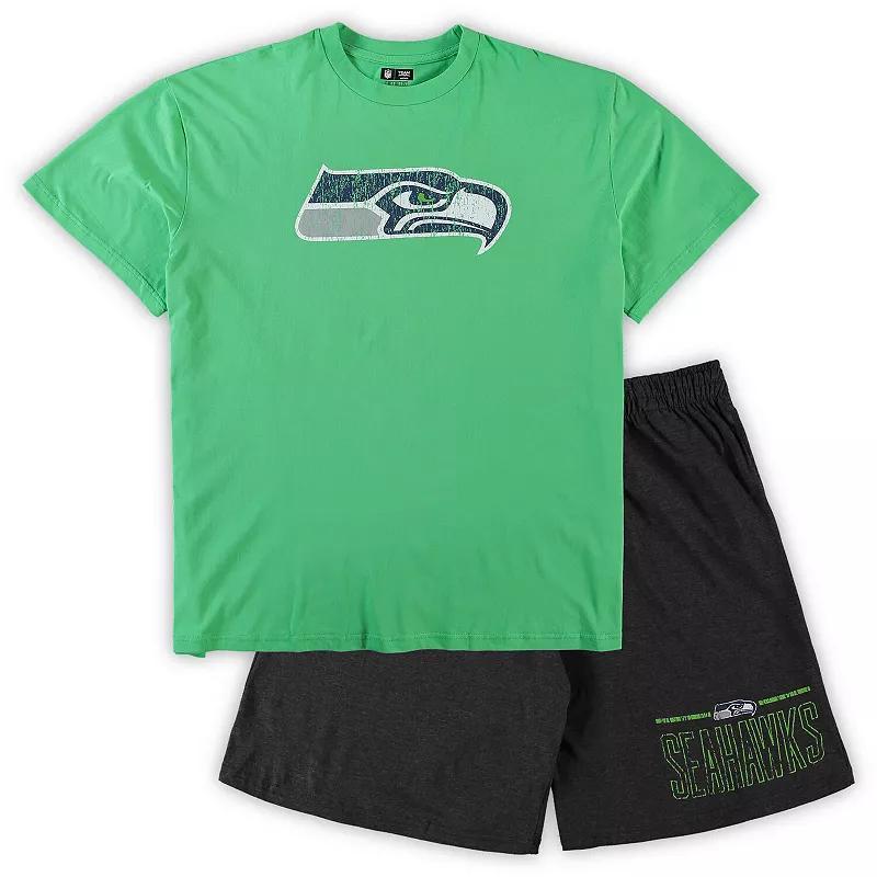 Mens Concepts Sport Neon Green/Heathered Charcoal Seattle Seahawks Big & Tall T-Shirt & Shorts Set Product Image