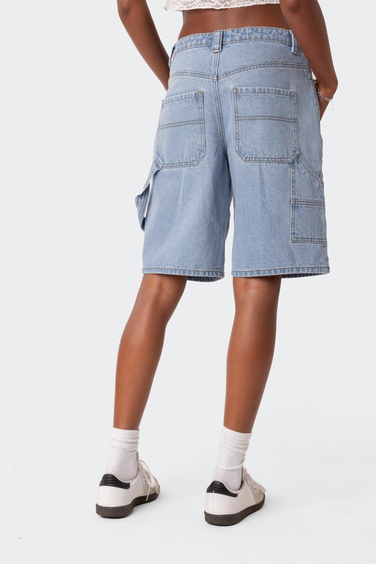 Low Rise Bermuda Denim Carpenter Shorts Product Image