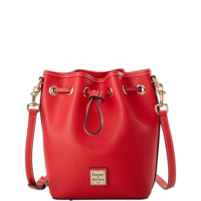 Dooney & Bourke Womens Saffiano Small Drawstring Leather Crossbody Bag in Tomato Product Image