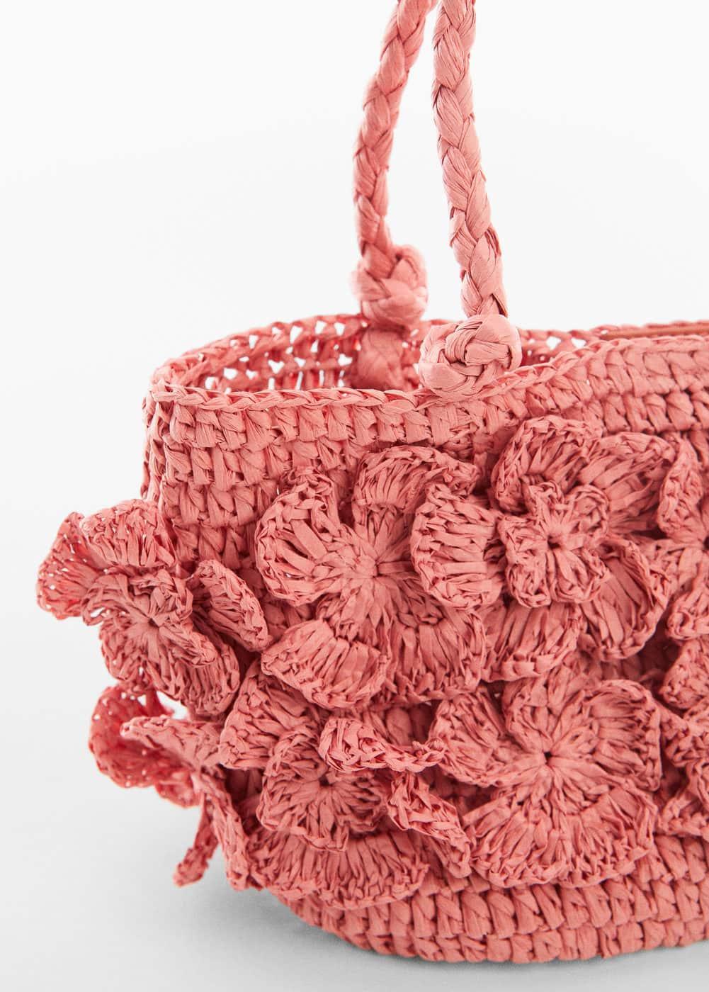 MANGO - Raffia effect flower bag - One size - Women Product Image