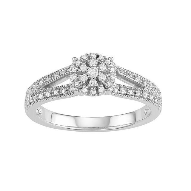 10k White Gold 1/5 Carat T.W. Diamond Cluster Halo Engagement Ring, Womens Product Image