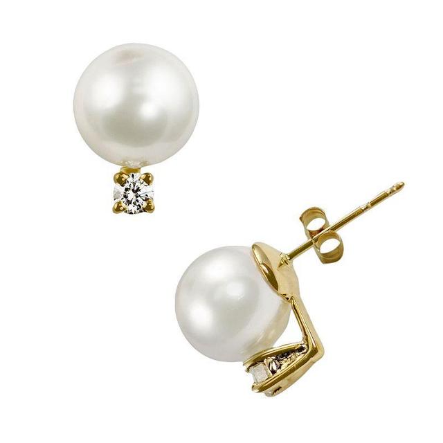 14k Gold Akoya Cultured Pearl and Diamond Accent Stud Earrings, Womens, White Product Image