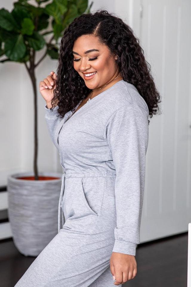 Under Montana Skies Heather Grey Knit Long Sleeve Jumpsuit FINAL SALE Product Image