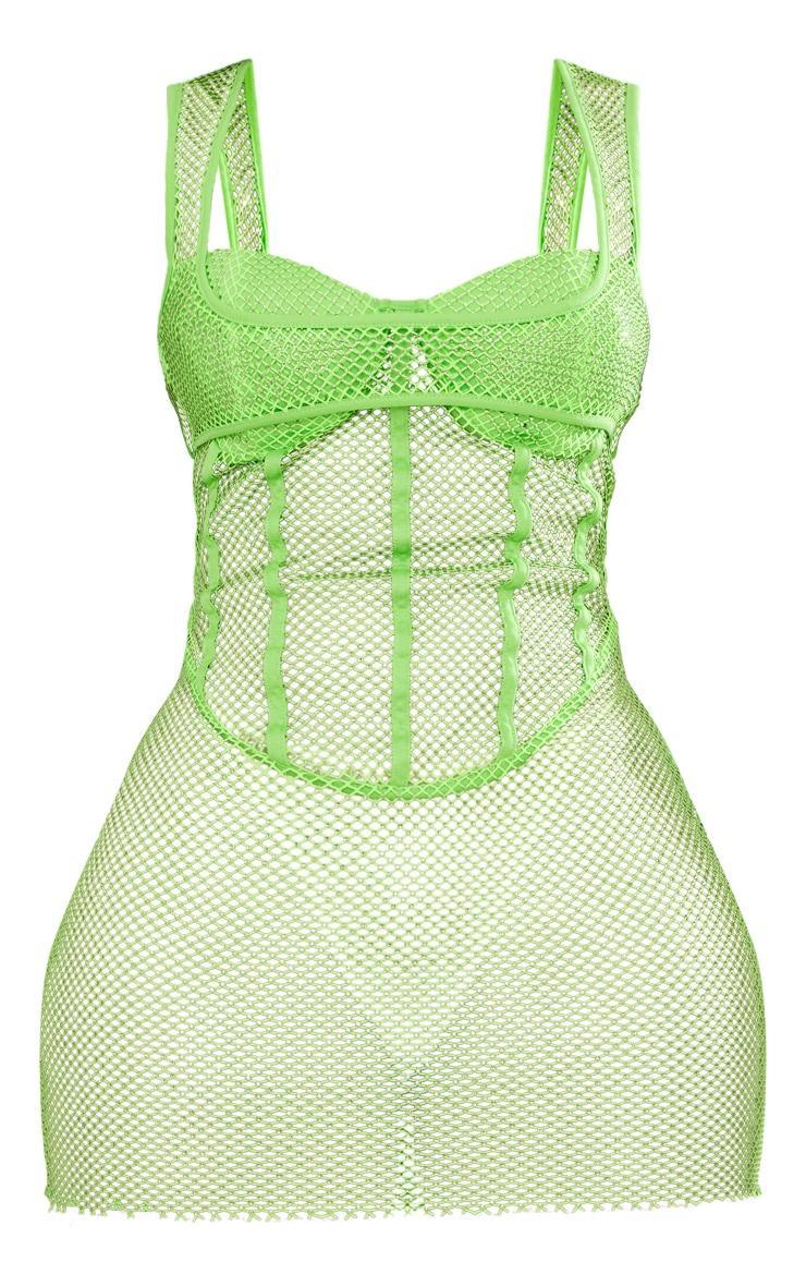  Shape Lime Glitter Fishnet Cup Detail Bodycon Dress Product Image