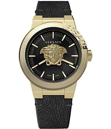 Versace Mens Swiss Medusa Infinite Black Leather Strap Watch 47mm Product Image