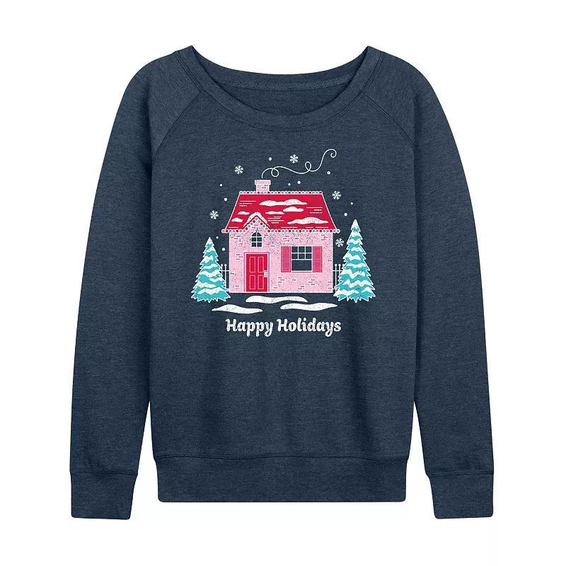 Womens Pink Holiday House Lightweight French Terry Sweatshirt Grey Indigo Product Image