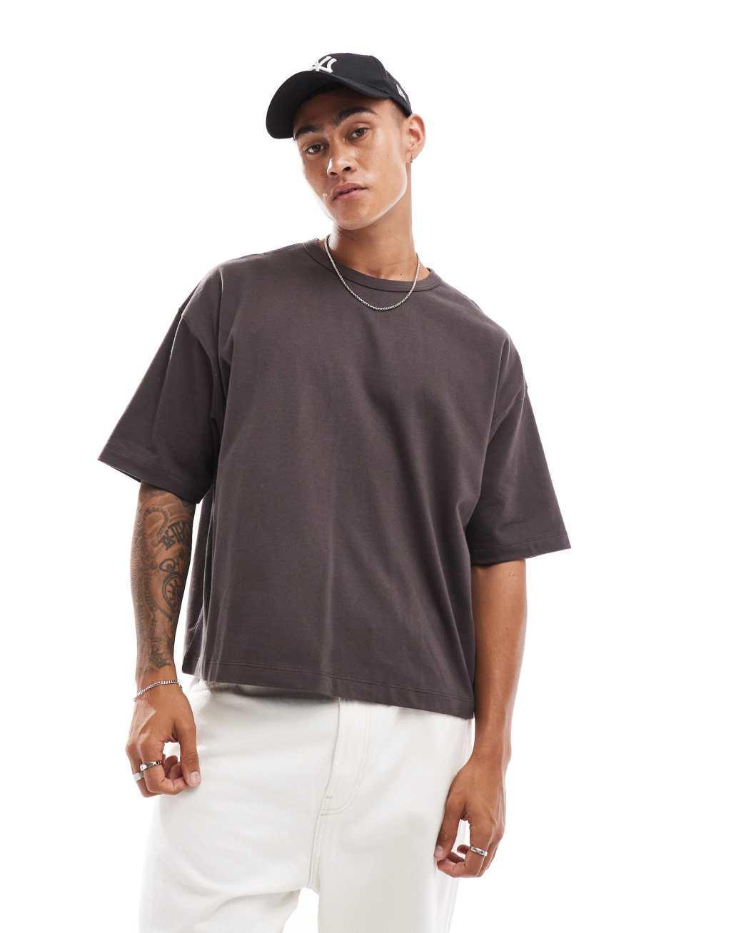 ASOS DESIGN essential heavyweight oversized boxy t-shirt 240gsm in brown Product Image