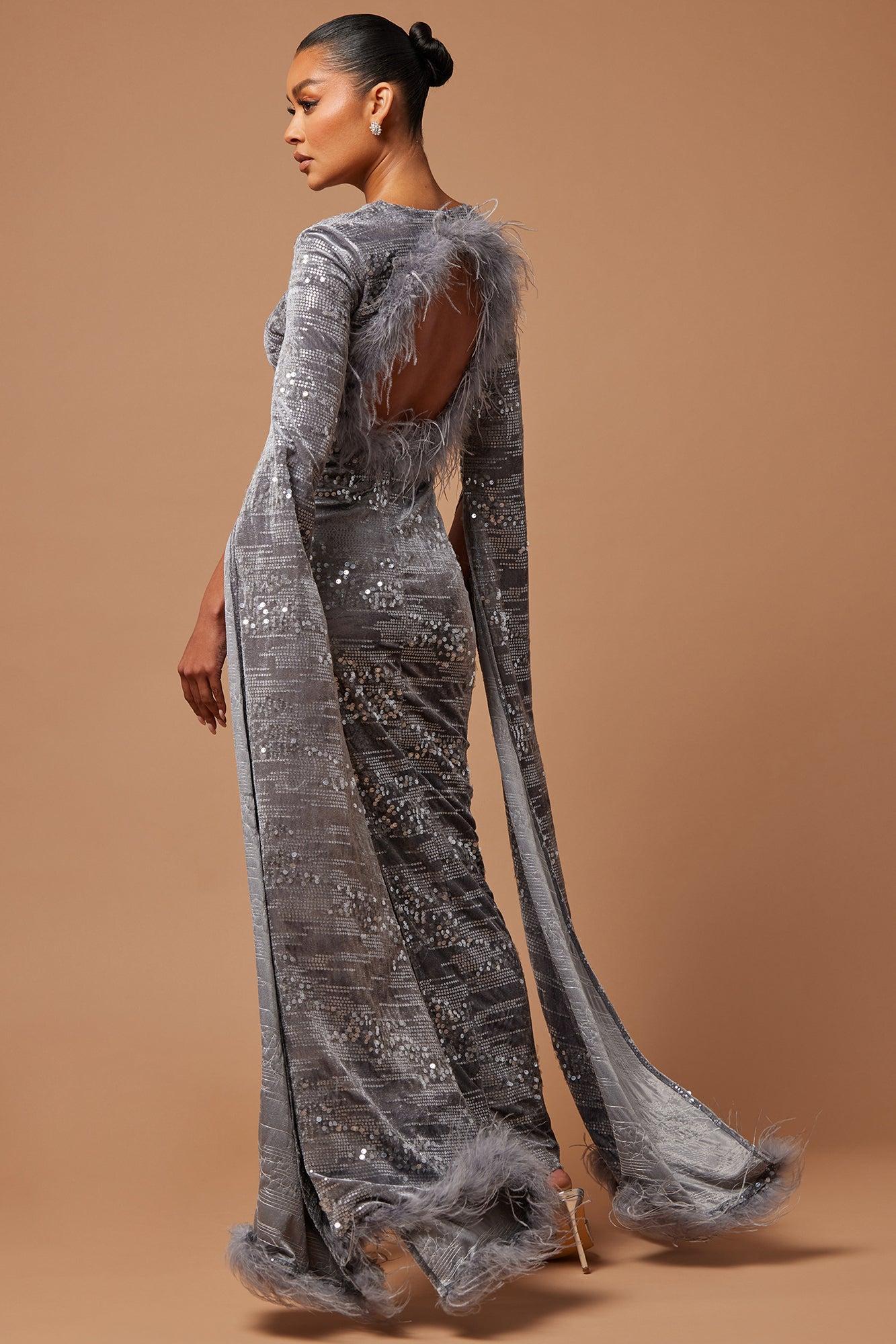 Viviane Velvet Gown - Grey Product Image