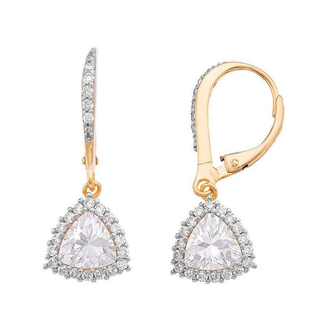 Sterling Silver Cubic Zirconia Drop Earrings, Womens, Gold Tone Product Image