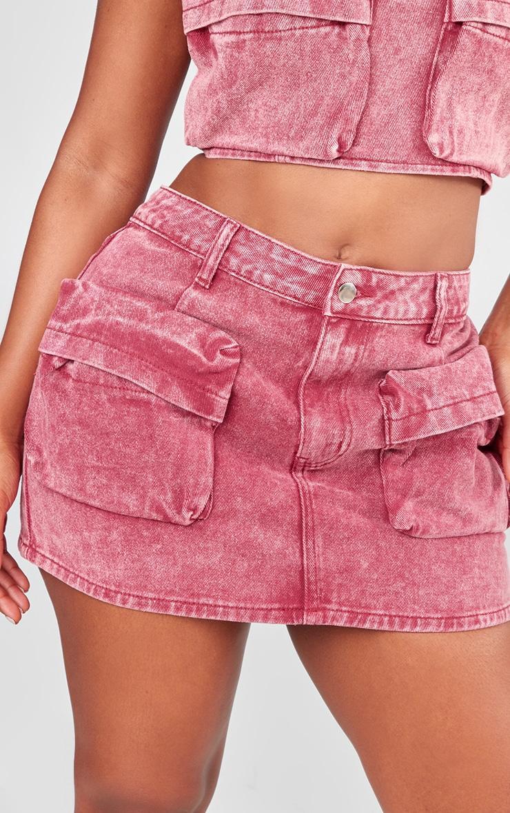 Shape Washed Red Denim Pocket Mini Skirt Product Image