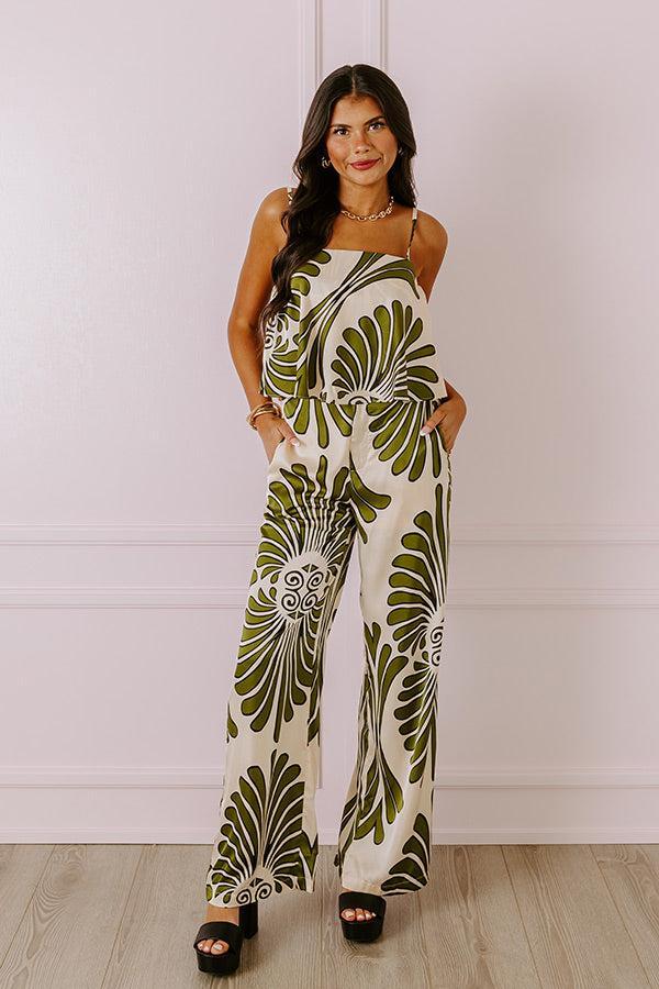 Hawaiian Paradise Satin High Waist Pants In Olive Product Image