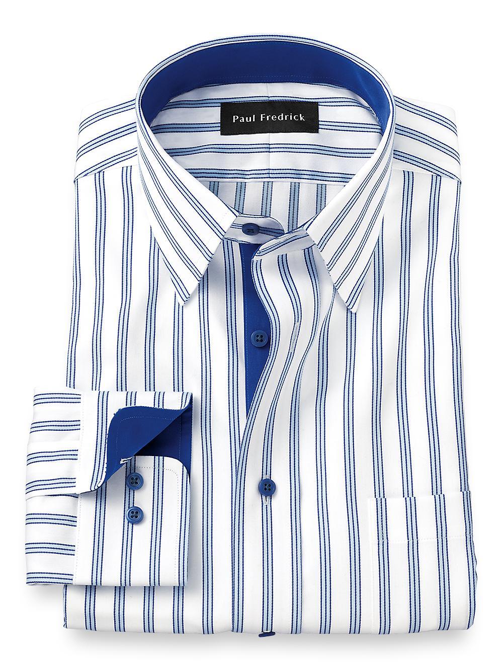 Tailored Fit Non-iron Cotton Stripe Dress Shirt With Contrast Trim Product Image