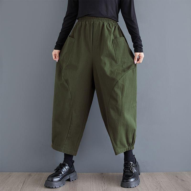 High Rise Plain Crop Harem Pants Product Image