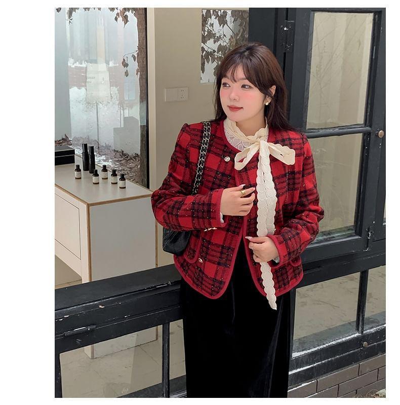 Plus Size Plaid Double-Breasted Jacket Product Image