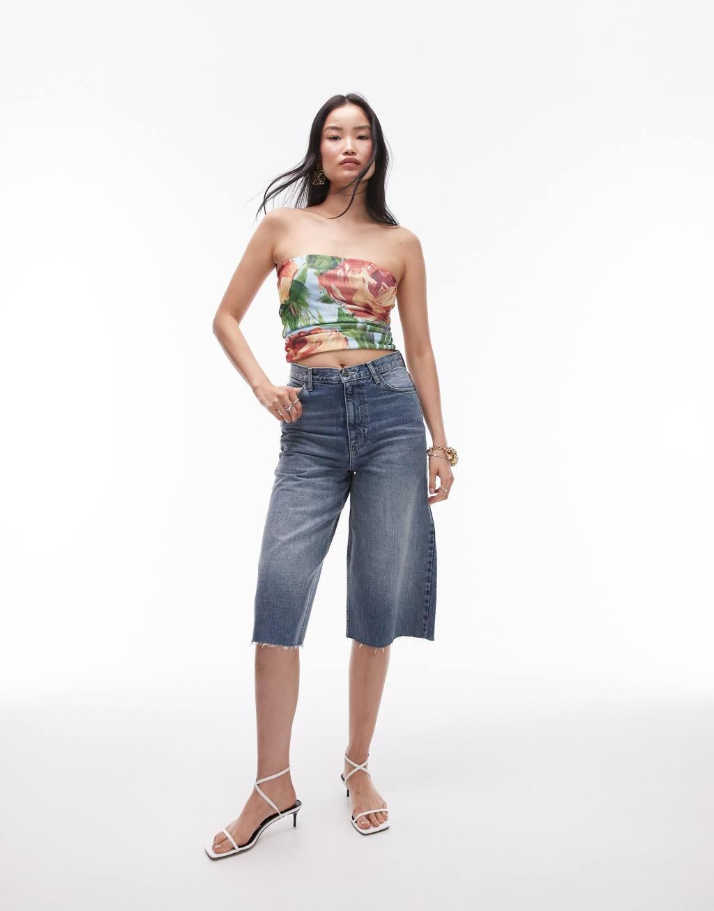 Topshop painted floral bandeau top  in multi Product Image