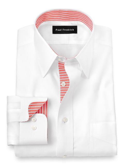 Non-Iron Cotton Solid Dress Shirt With Contrast Trim - White Product Image