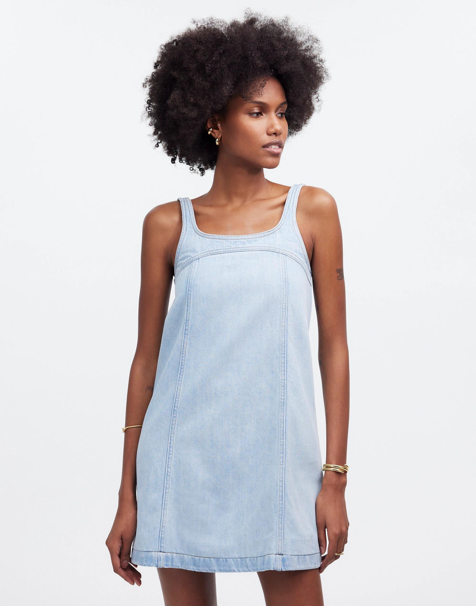 Denim A-Line Sleeveless Mini Dress in Fitzgerald Wash Product Image