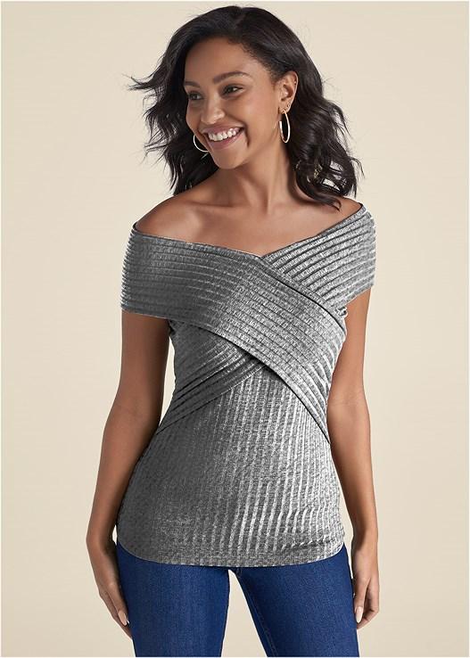 Ribbed Slimming Neckline Top Product Image