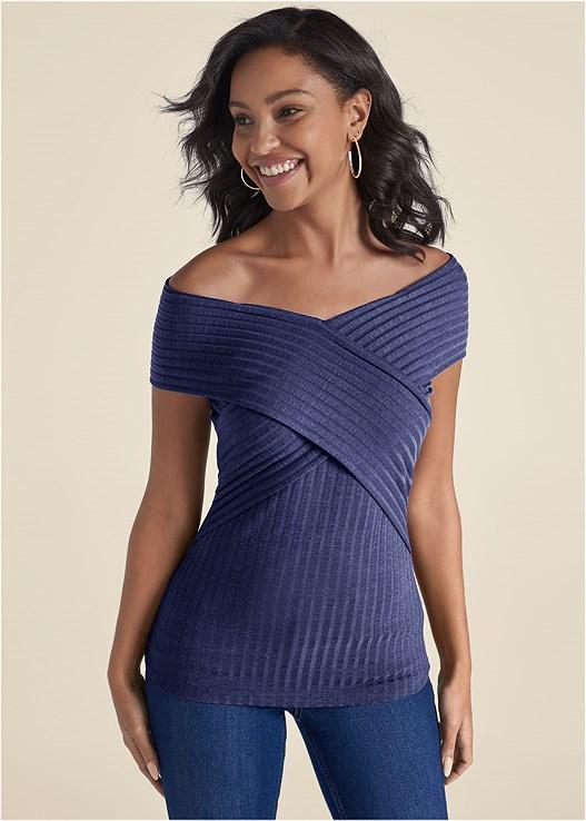 Ribbed Slimming Neckline Top Product Image