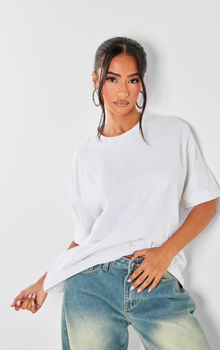 Petite White Premium Cotton Oversized T-shirt Product Image