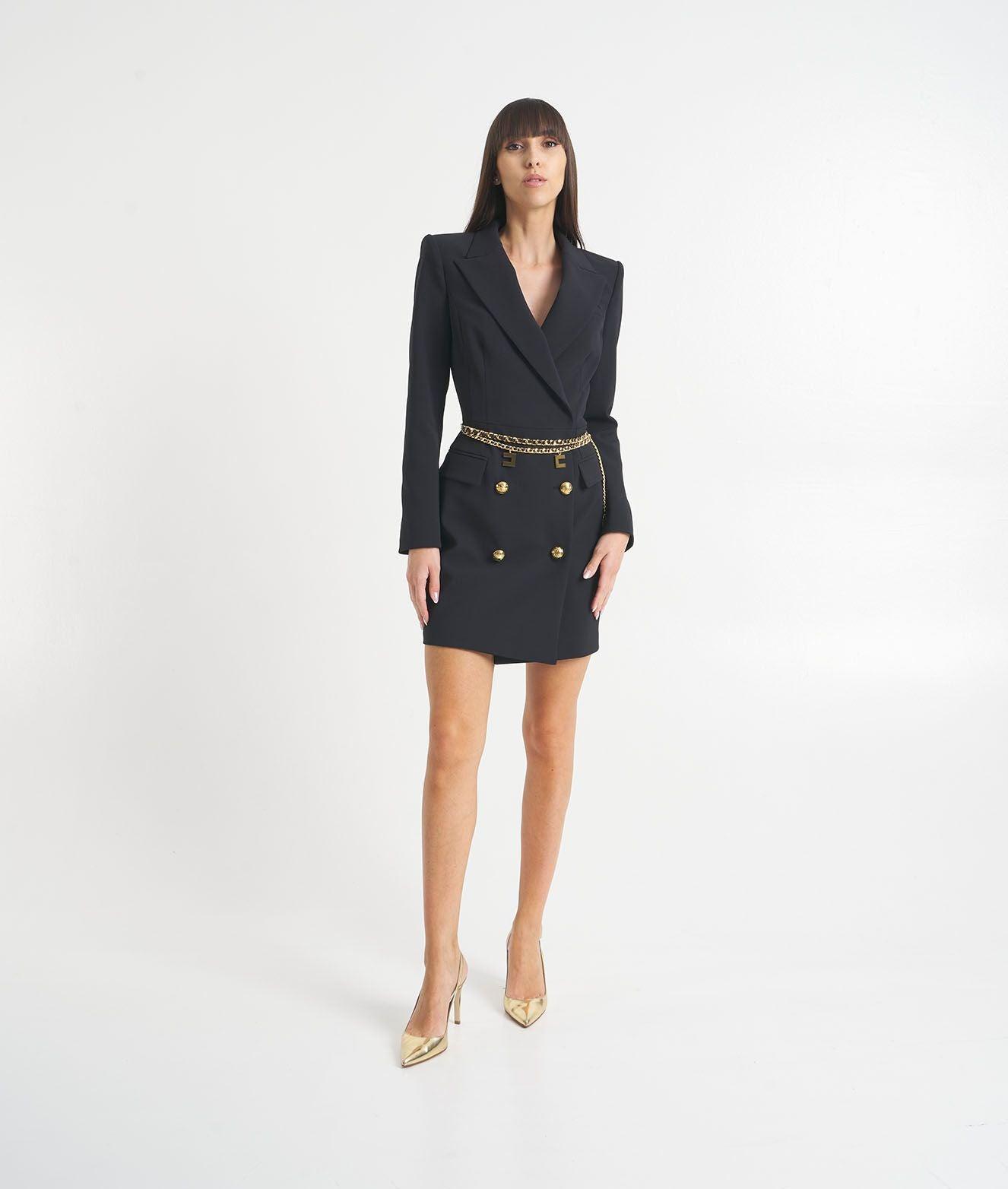 Abito blazer in crêpe stretch con cintura Female Product Image