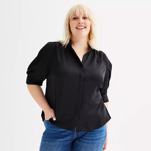 Plus Size Nine West Balloon Sleeve Collared Top, Womens Product Image