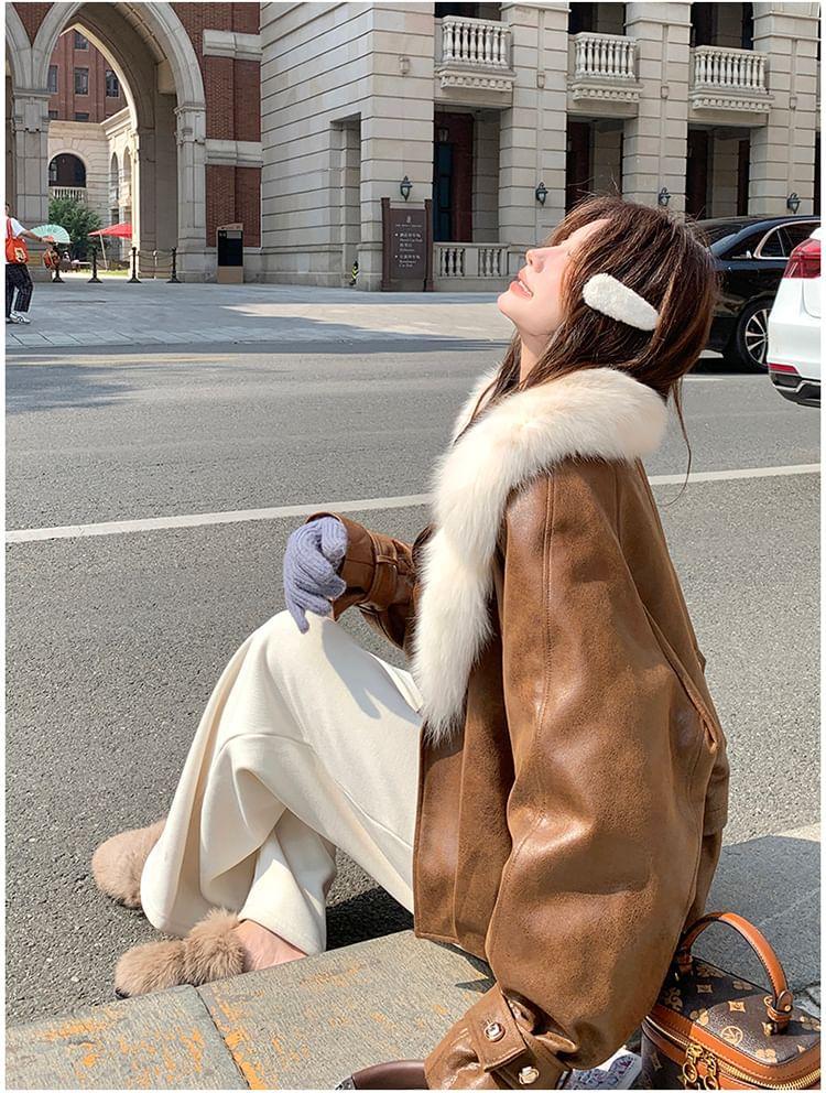 Faux Fur Button-Up Coat Product Image