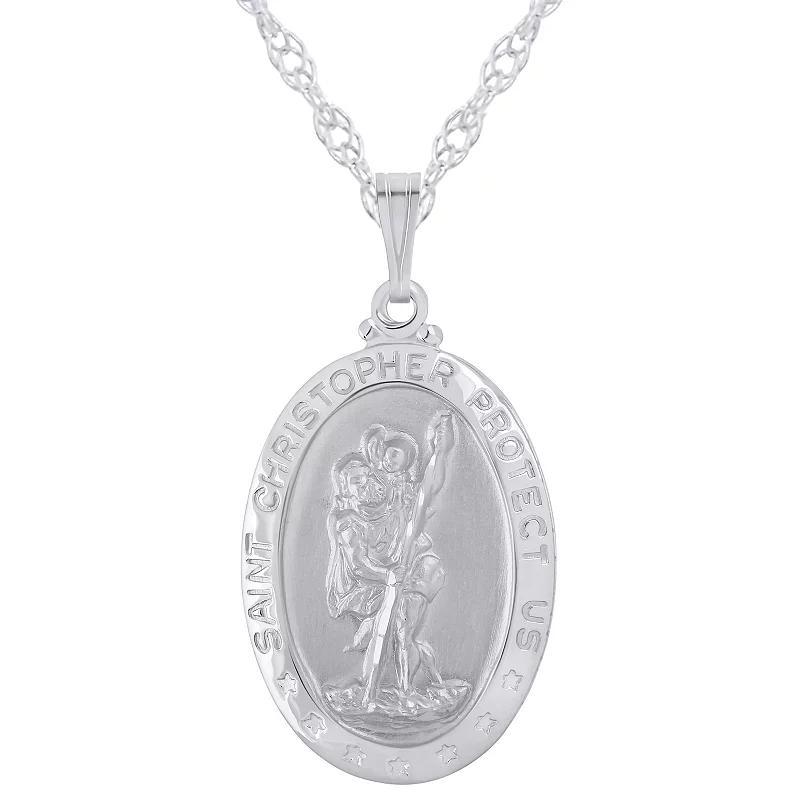 Sterling Silver Saint Christopher Oval Medallion Pendant Necklace, Womens Product Image