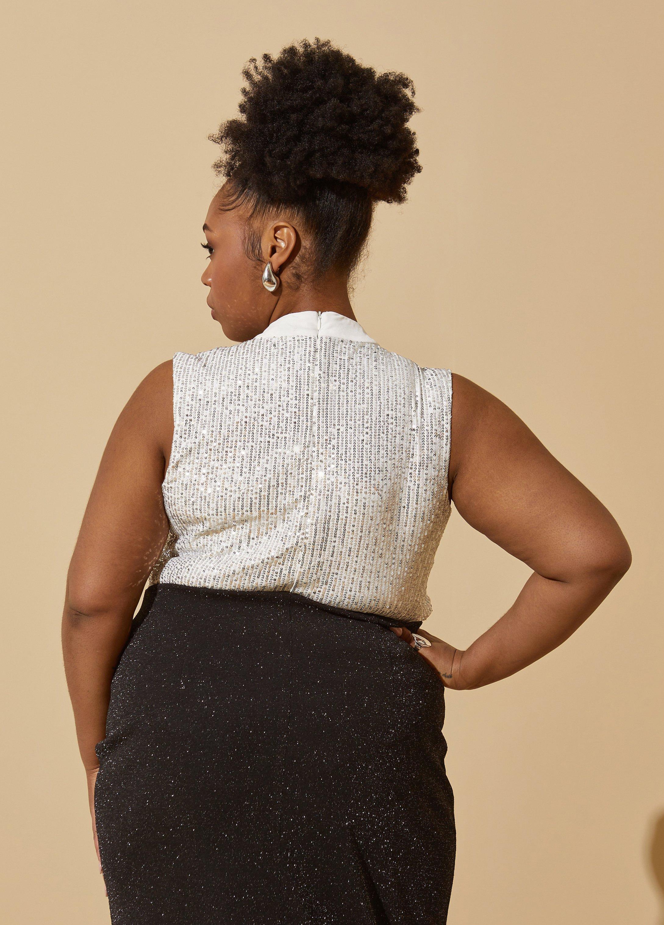 Plus Size Keyhole Sequined Bodysuit Ashley Stewart Product Image