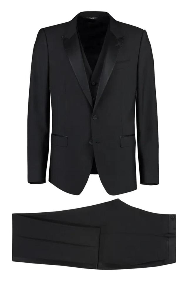 Three-piece Suit In Wool And Silk In Black Product Image