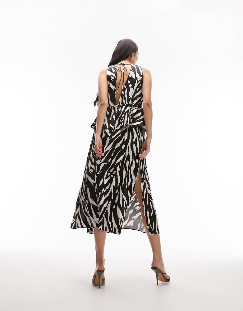 Topshop sleeveless riviera midi dress in mono zebra print Product Image