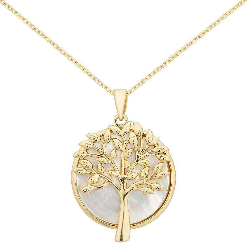 City Luxe Gold Tone Mother of Pearl Tree of Life Pendant Necklace, Womens, White Product Image