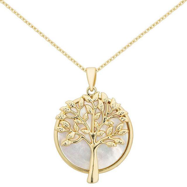 City Luxe Gold Tone Mother of Pearl Tree of Life Pendant Necklace, Womens, White Product Image