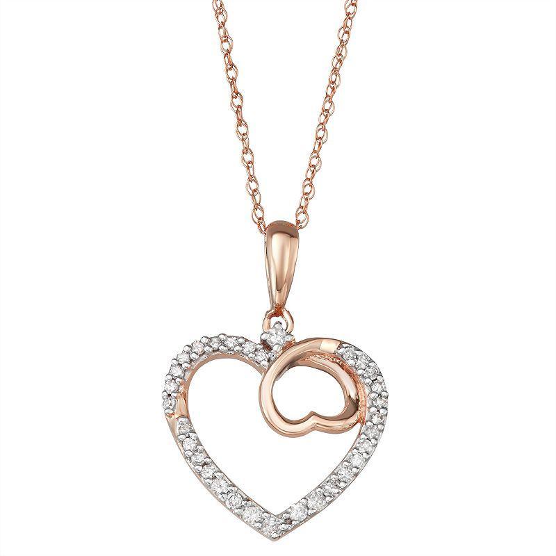 10k Rose Gold 1/6 Carat T.W. Diamond Double Heart Pendant, Womens 10k Pink Product Image