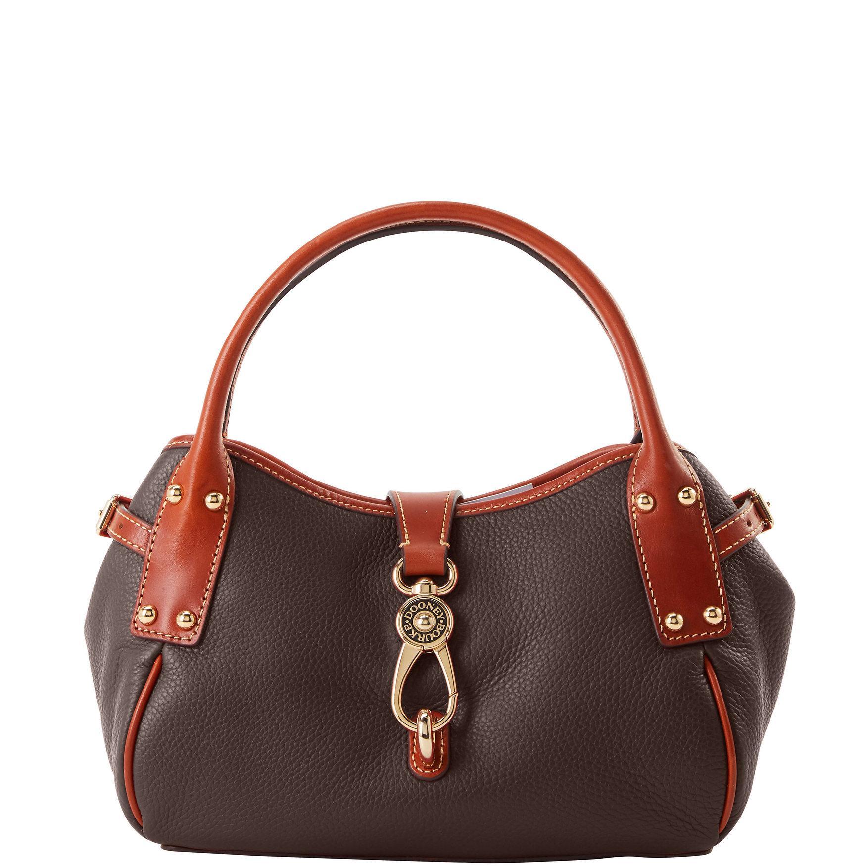 Dooney & Bourke Womens Pebble Grain Small Logo Lock Leather Satchel Bag in Brown Tmoro Product Image