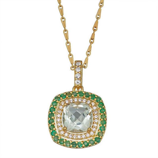 18K Gold over Sterling Silver Green Quartz Lab-Created Emerald & White Sapphire Drop Necklace, Womens Product Image