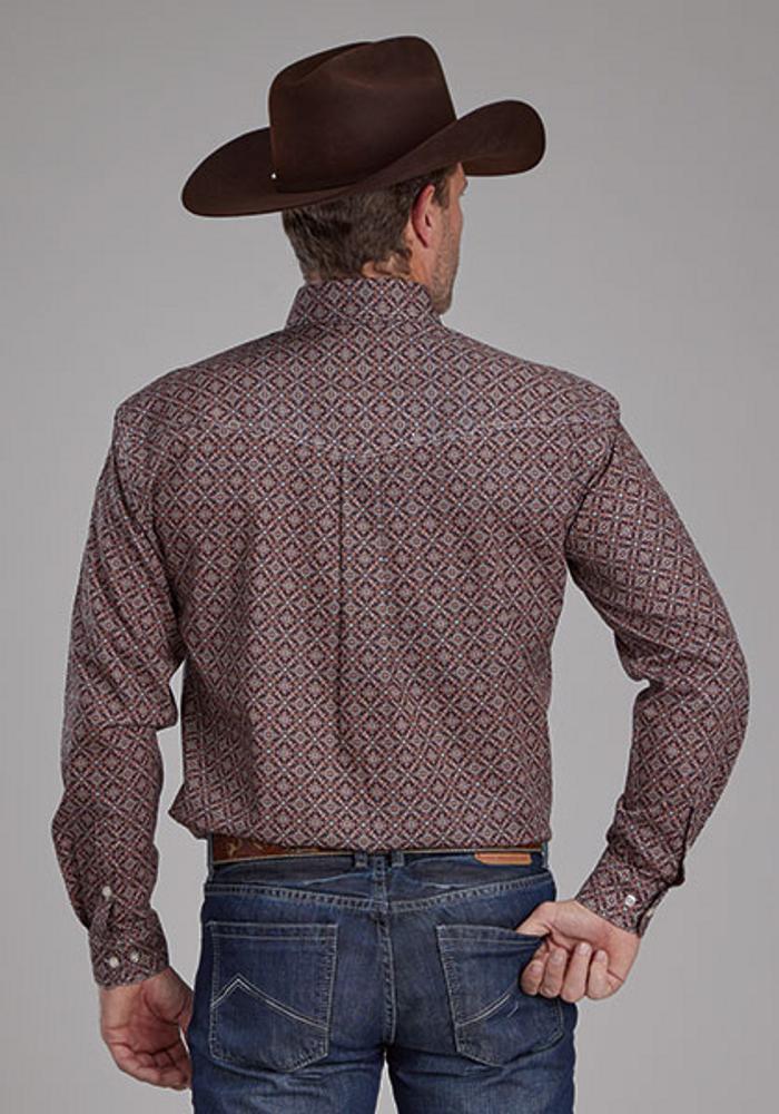 Roper® Men's L/S Ginger Brown Diamond Print Button Shirt Product Image