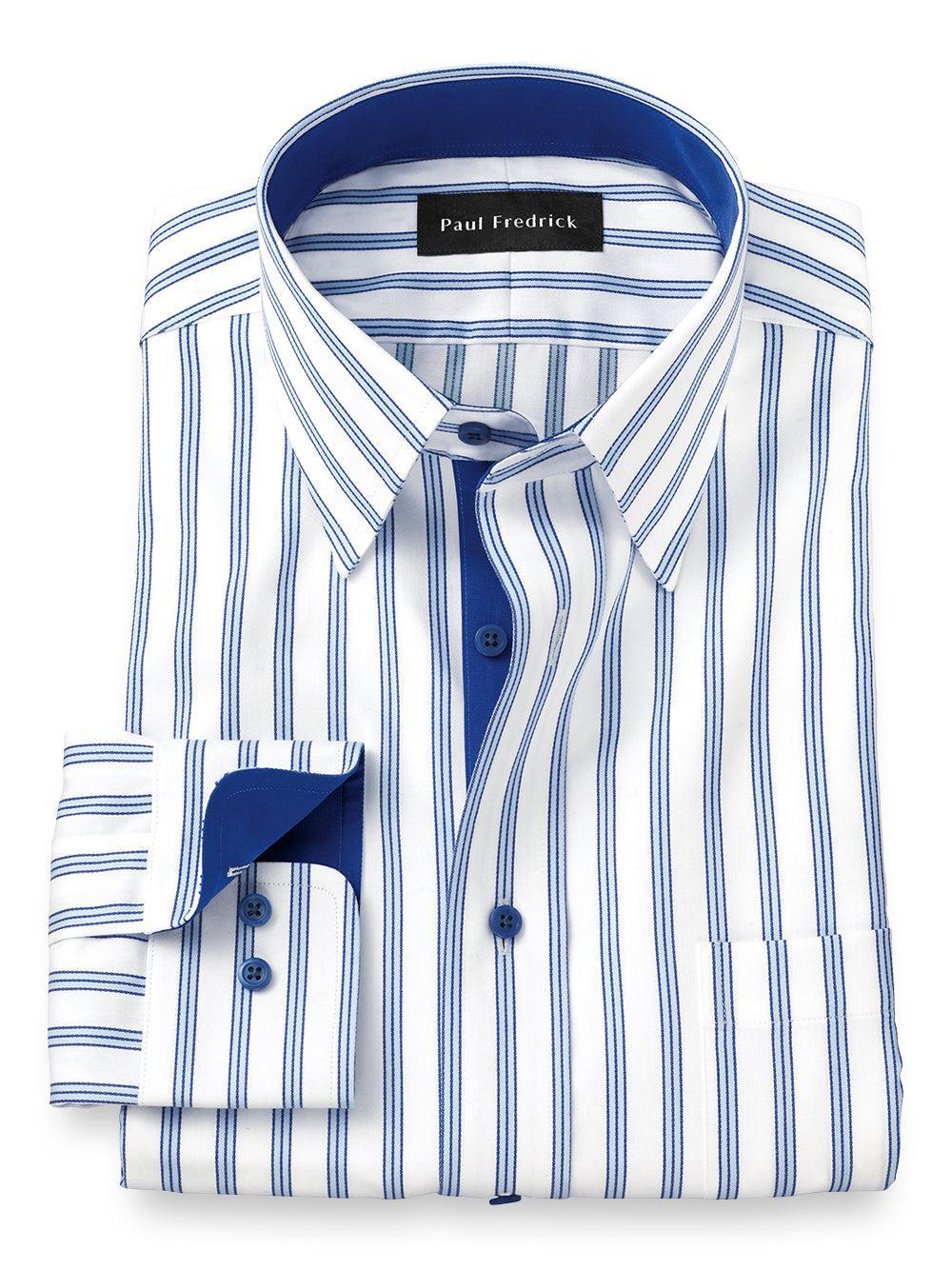 Tailored Fit Non-iron Cotton Stripe Dress Shirt With Contrast Trim Product Image