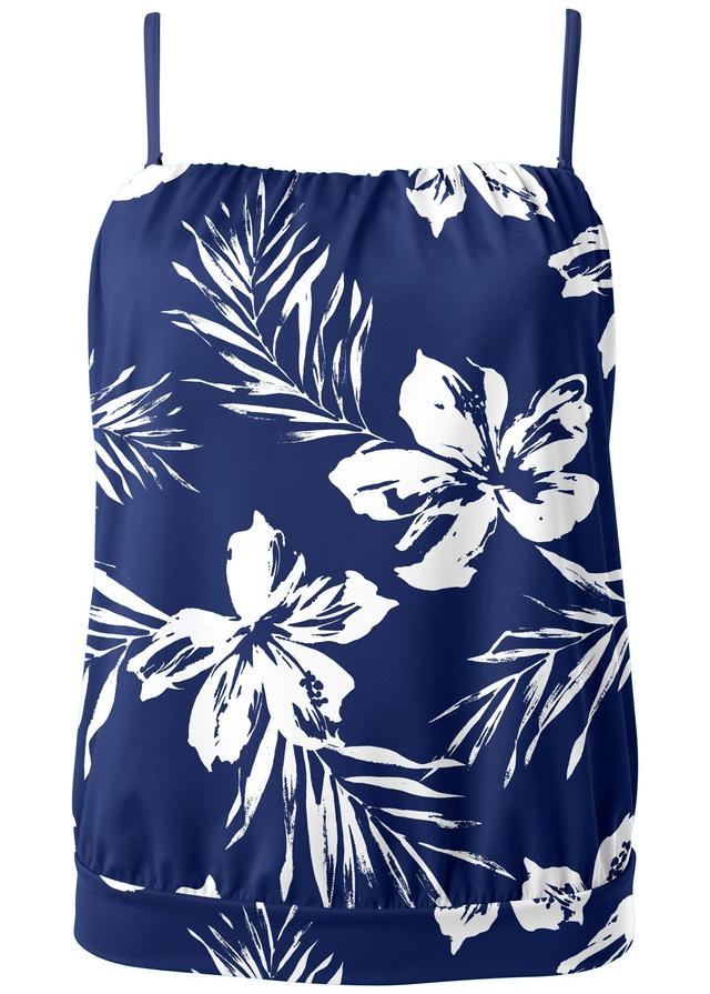 Blouson Bandeau Tankini Top - Navy Blue Hibiscus Product Image