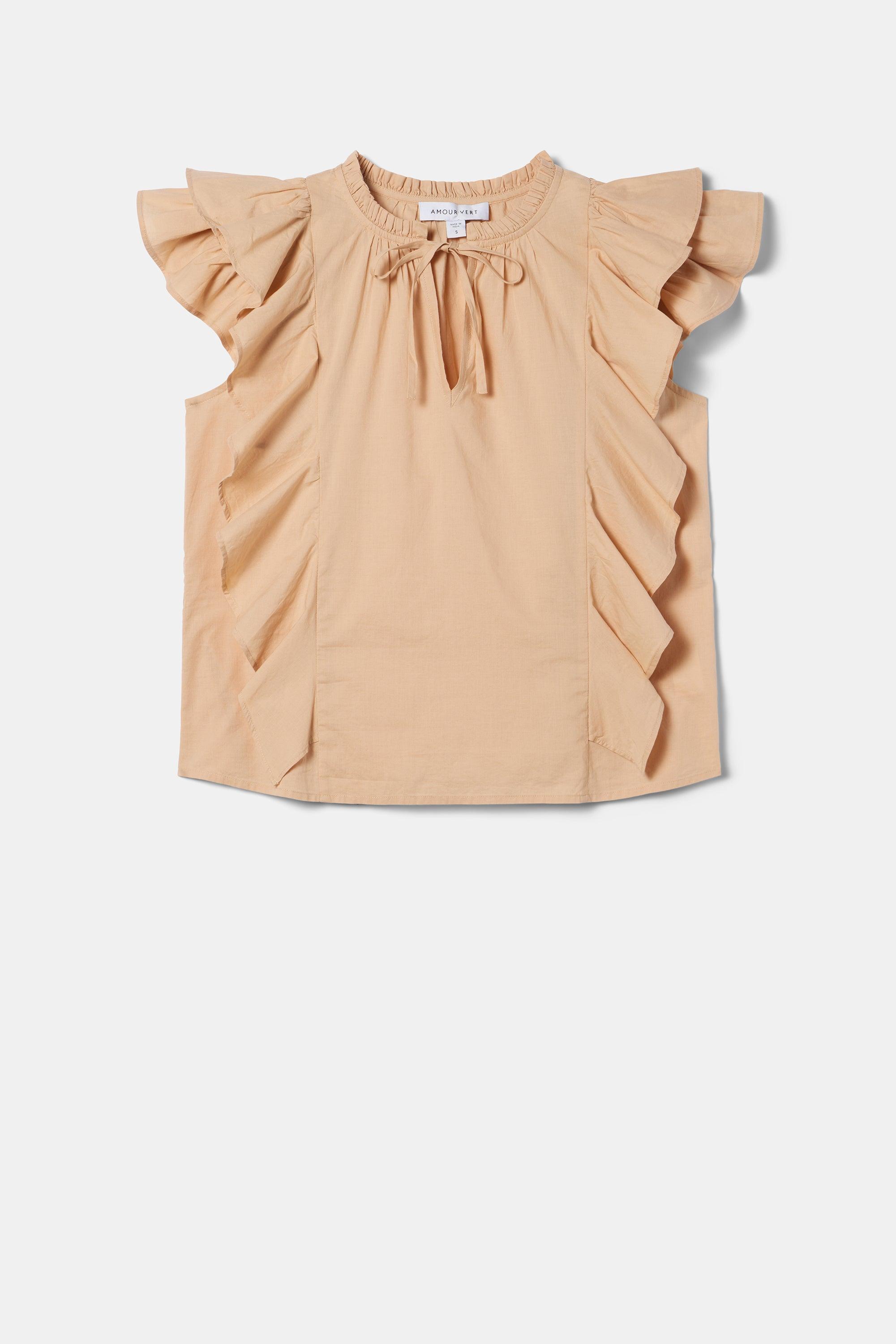 Ruffle Sleeve Top - Biscotti Product Image