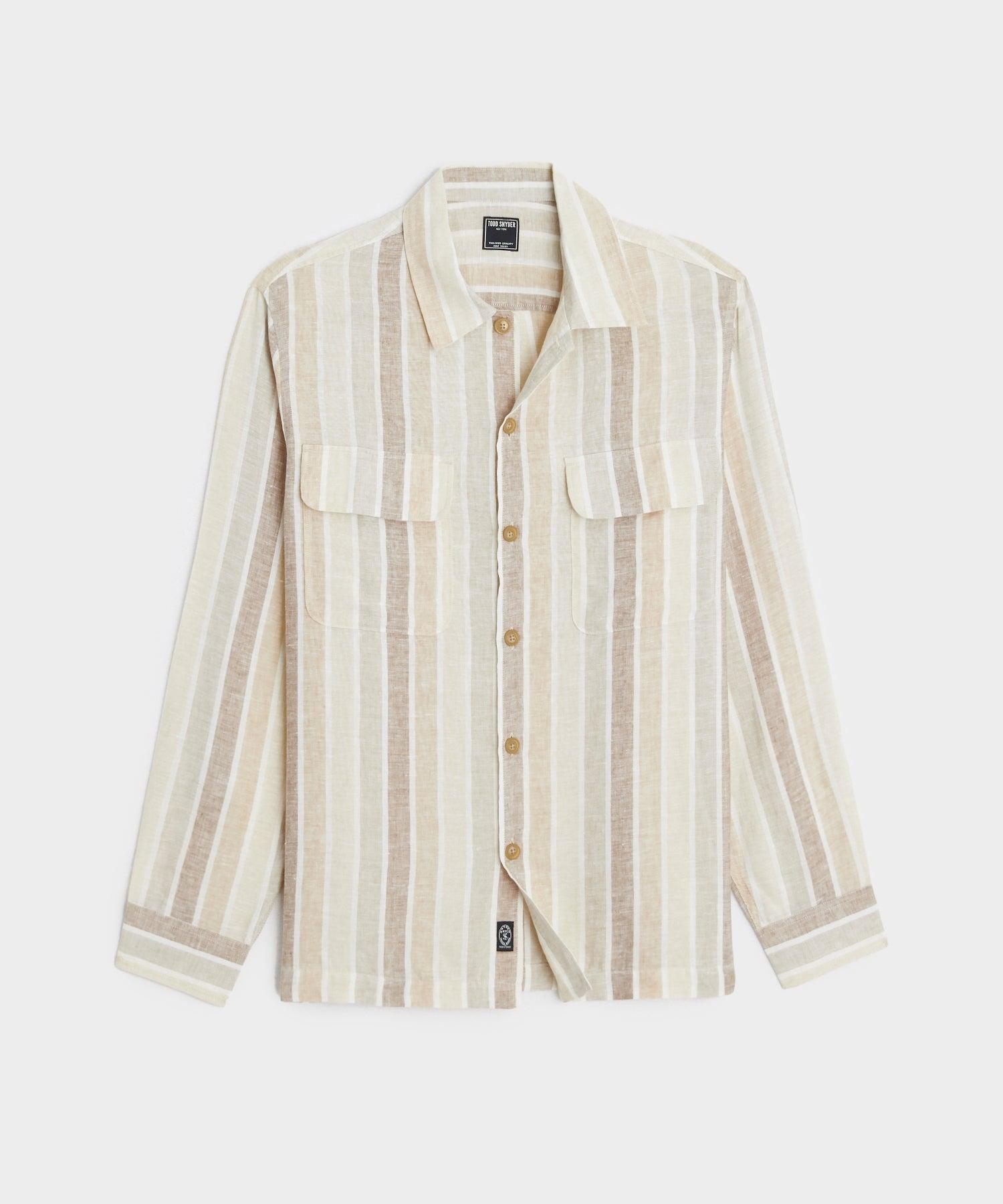 Tonal Stripe Linen Shirt Jacket in Cream Product Image