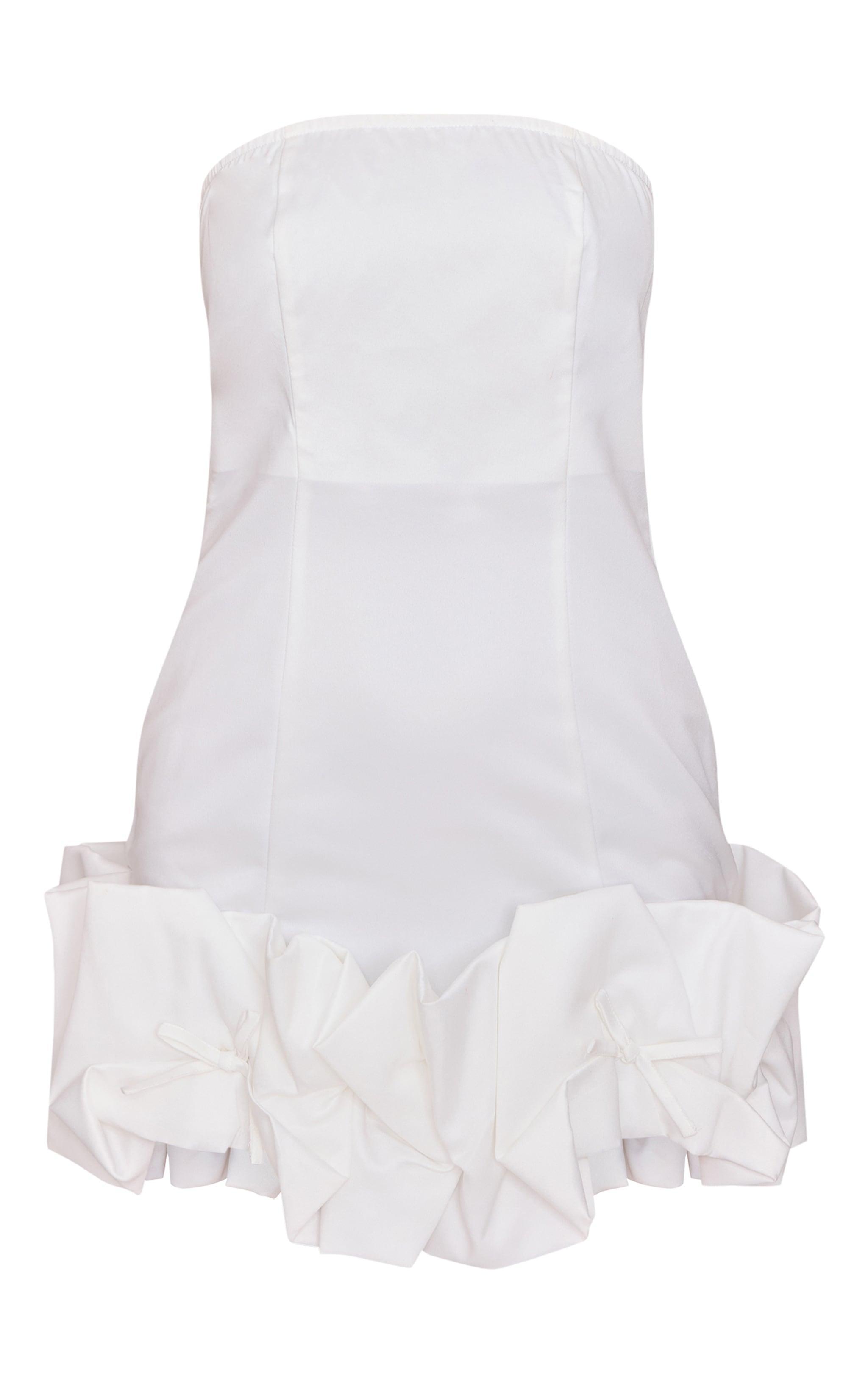 White Bow Puff Hem Bodycon Dress Product Image