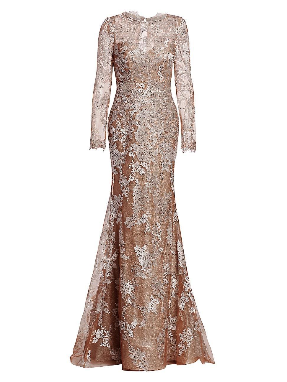 Womens Floral-Embroidered Trumpet Gown Product Image