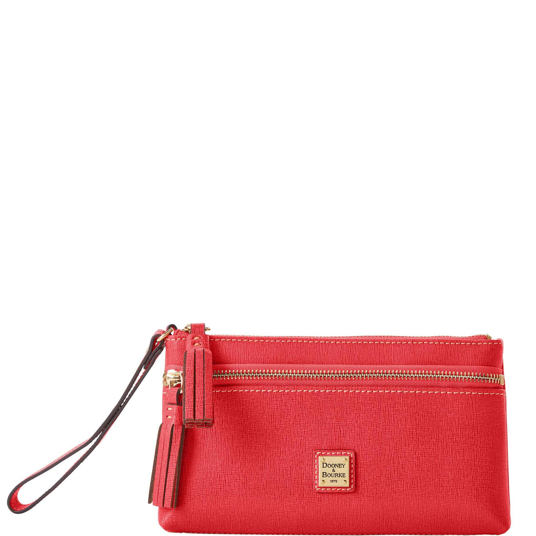 Dooney & Bourke Womens Saffiano Double Zip Leather Wristlet in Tomato Product Image