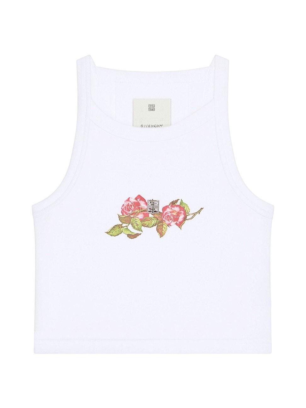 Womens Cropped Tank Top in Cotton with 4G and Roses Print Product Image