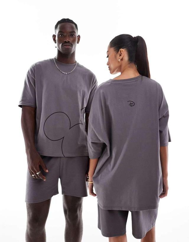 ASOS DESIGN Disney Mickey Mouse outline pajama set in gray Product Image