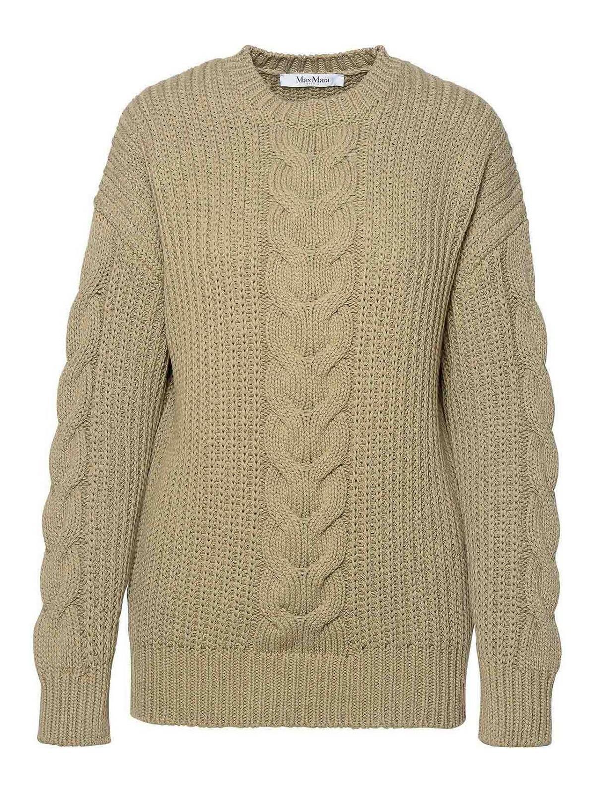 MAX MARA Cable Knit Crew Neck Sweater In Verde Product Image